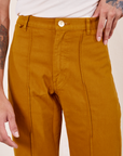 Western Pants in Spicy Mustard front close up on Jesse