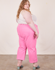 Western Pants in Bubblegum Pink back view on Catie wearing Tank Top in vintage tee off-white