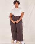 Morgan is wearing L Organic Vintage Tee in Vintage Off-White paired with espresso brown Western Pants