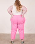 Work Pants in Bubblegum Pink back view on Catie wearing Tank Top in vintage tee off-white