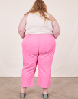 Western Pants in Bubblegum Pink back view on Catie wearing Tank Top in vintage tee off-white