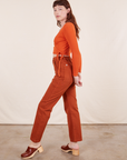 Side view of Work Pants in Burnt Terracotta on Alex