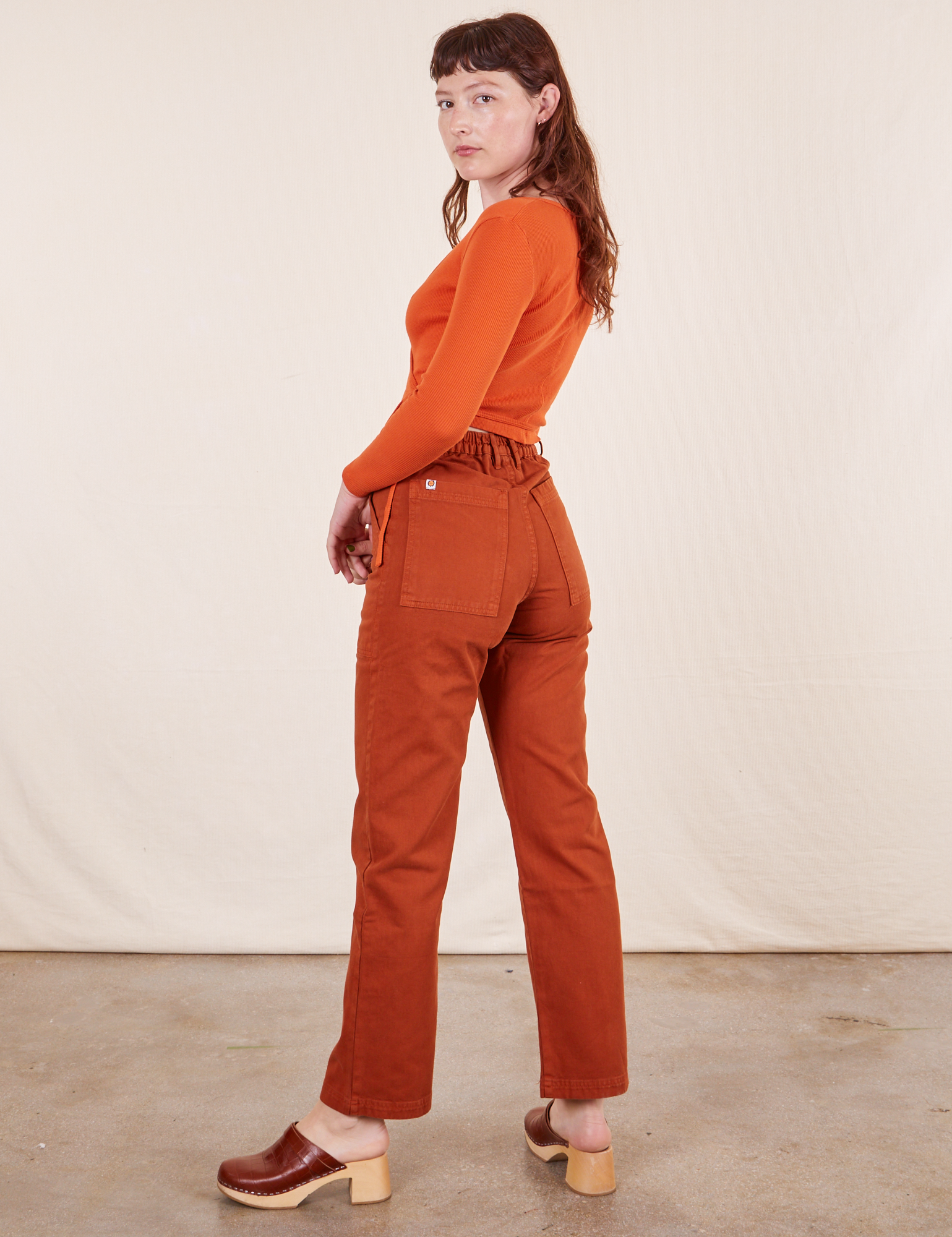 Back view of Work Pants in Burnt Terracotta on Alex