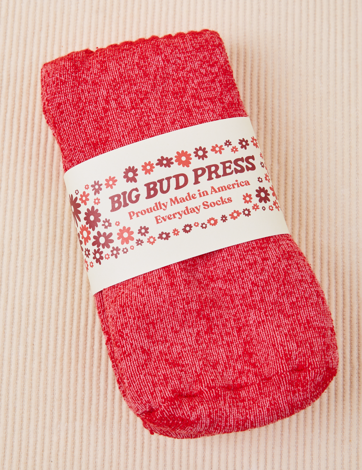 Thick Crew Sock in Mustang Red with packaging