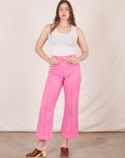 Allison is 5'10" and wearing size S Western Pants in Bubblegum Pink paired with Tank Top in vintage tee off-white
