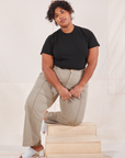 Morgan is wearing Organic Vintage Tee in Basic Black and khaki grey Western Pants