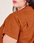 Pantry Button-Up in Burnt Terracotta back shoulder close up on Faye