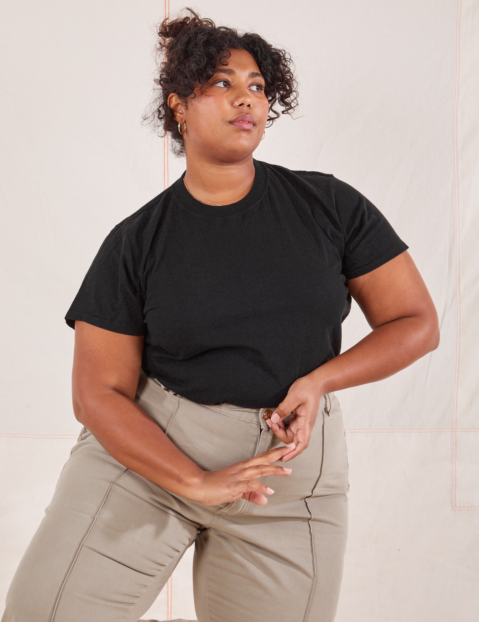 Morgan is wearing Organic Vintage Tee in Basic Black