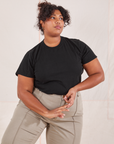 Morgan is wearing Organic Vintage Tee in Basic Black
