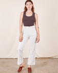 Alex is 5'8" and wearing XS Western Pants in Vintage Tee Off-White paired with espresso brown Tank Top