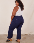 Angled back view of Western Pants in Navy Blue on Morgan
