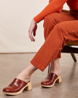 Work Pants in Burnt Terracotta leg close up on Alex