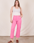 Allison is 5'10" and wearing size S Work Pants in Bubblegum Pink paired with Tank Top in vintage tee off-white