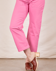 Work Pants in Bubblegum Pink pant leg close up on Allison