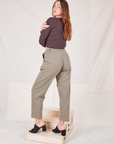 Back view of Heritage Trousers in Khaki Grey worn by Allison