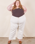 Catie is 5'11" and wearing 5XL Western Pants in Vintage Tee Off-White paired with espresso brown Tank Top