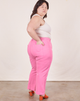 Western Pants in Bubblegum Pink back view on Ashley wearing Tank Top in vintage tee off-white