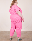 Short Sleeve Jumpsuit in Bubblegum Pink back view on Catie