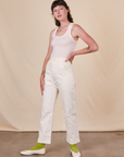 Alex is 5'8" and wearing XS Work Pants in Vintage Tee Off-White paired with a Tank Top