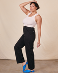 Side view of Work Pants in Basic Black and vintage off-white Tank Top on Tiara