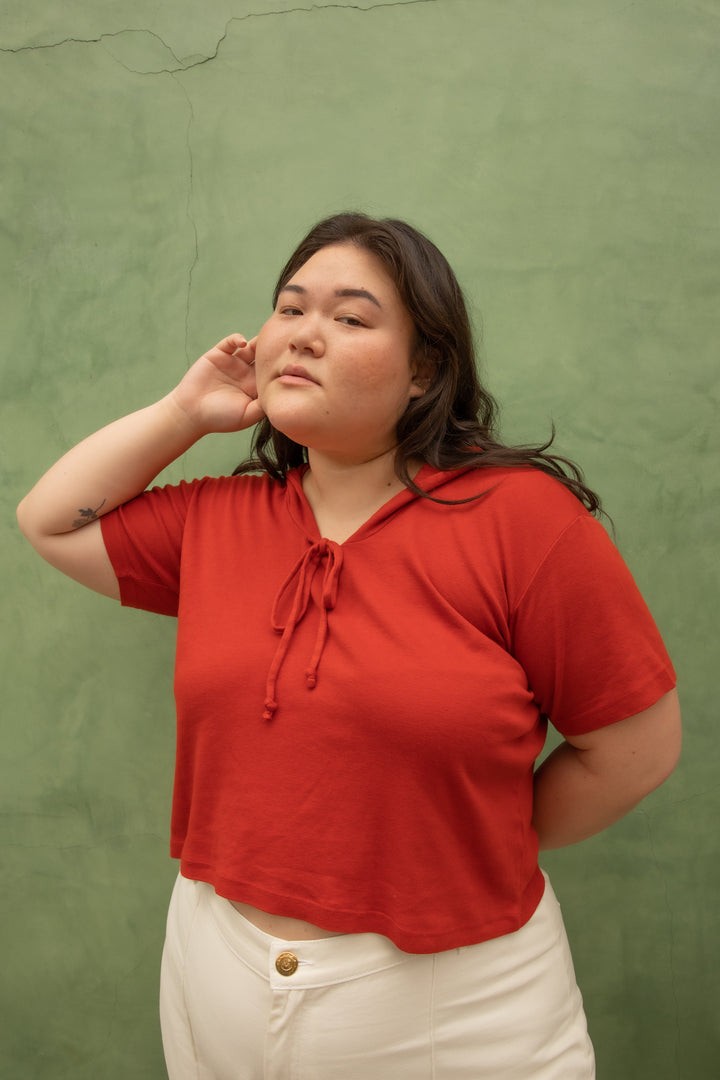 Ashley wearing Sailor Top in Paprika and Western Pants in Vintage Off-White