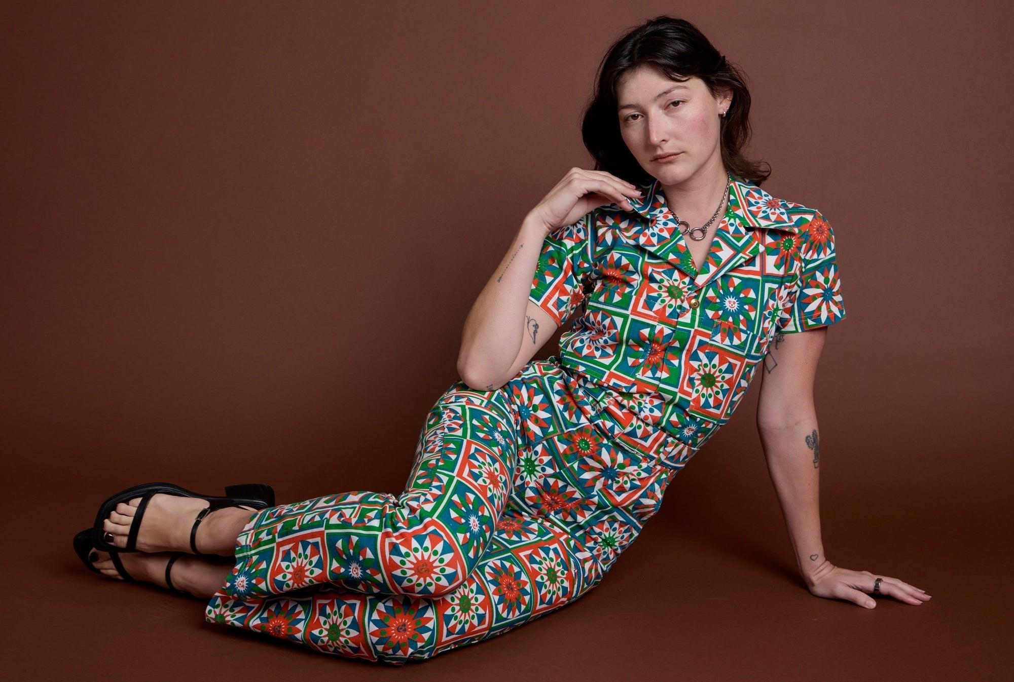 Alexandra Skye is wearing Quilt Print Jumpsuit