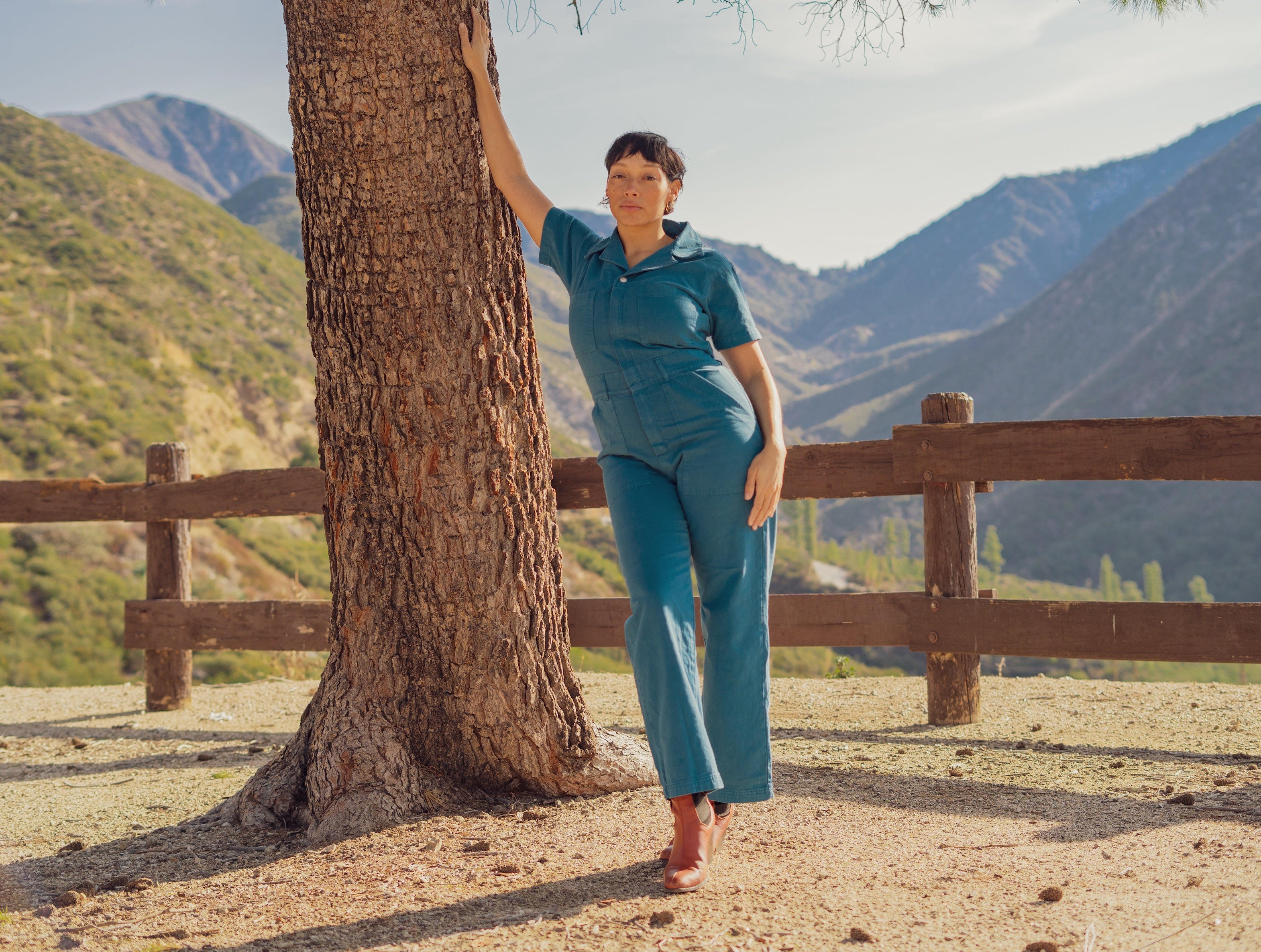 Tiara Jackson wearing Short Sleeve Jumpsuit in Marine Blue