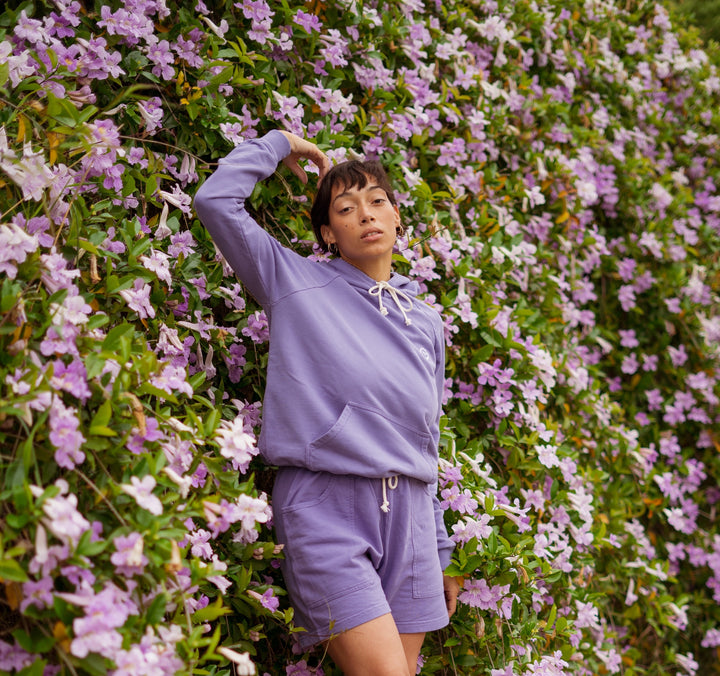 Tiara in Classic Hoodie and Lightweight Sweat Shorts in Faded Grape