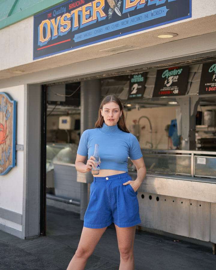 Trouser Shorts in Greek Blue on Allison