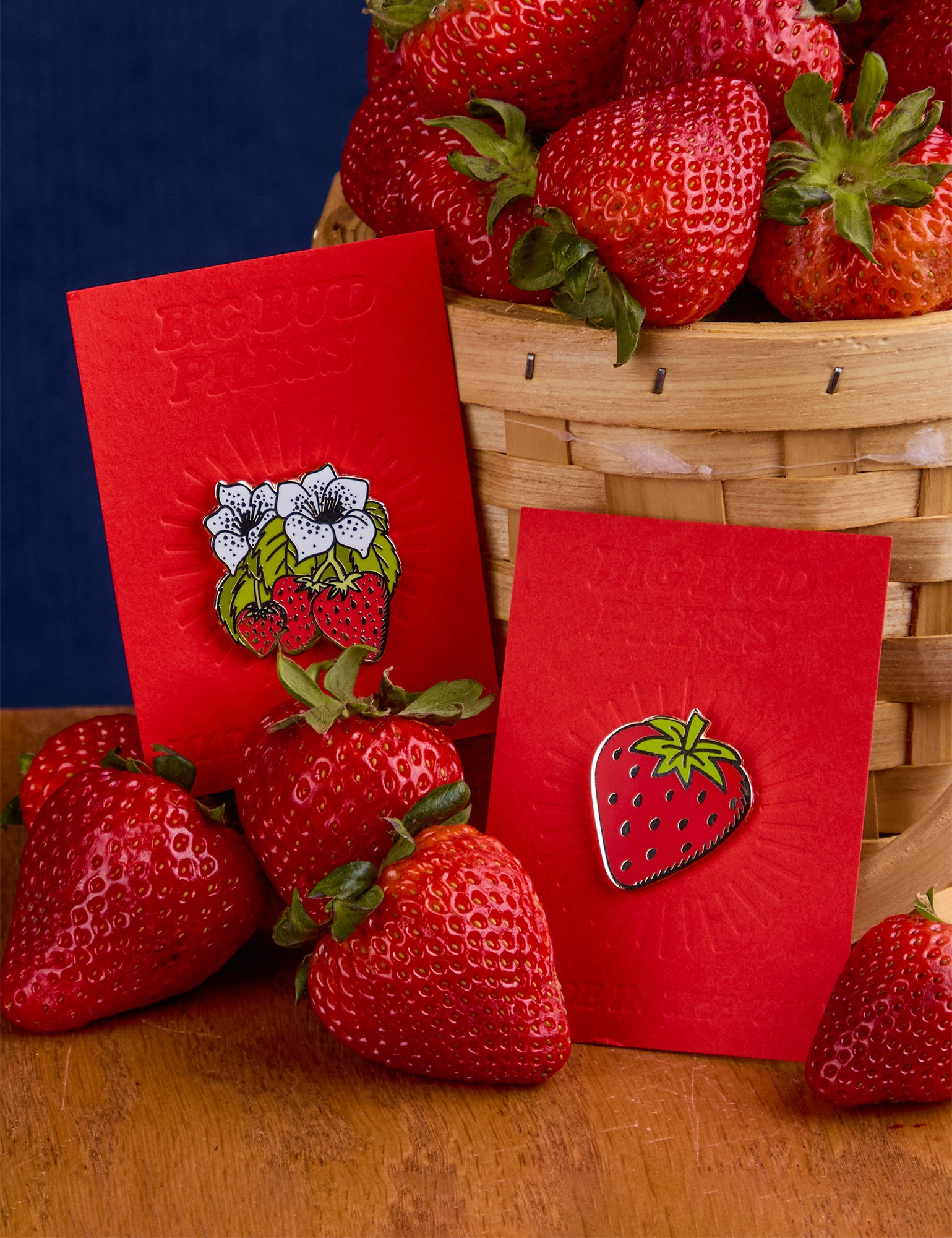 Strawberry Enamel Pin in Single and Bunches