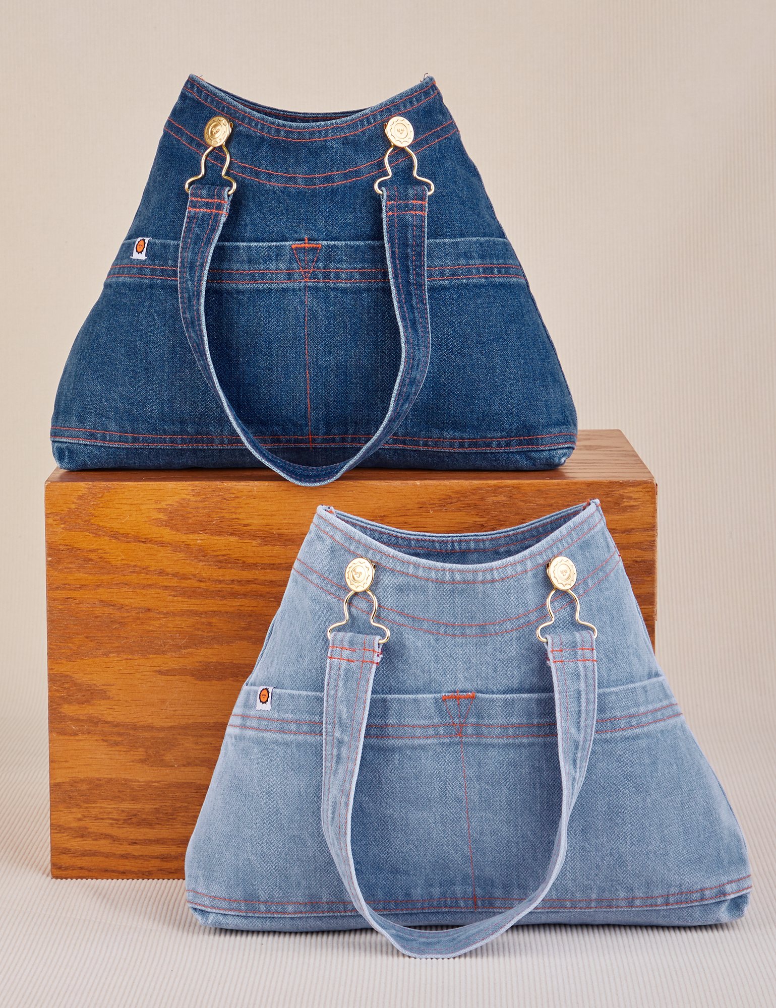 Indigo Overall Handbags in light and dark wash