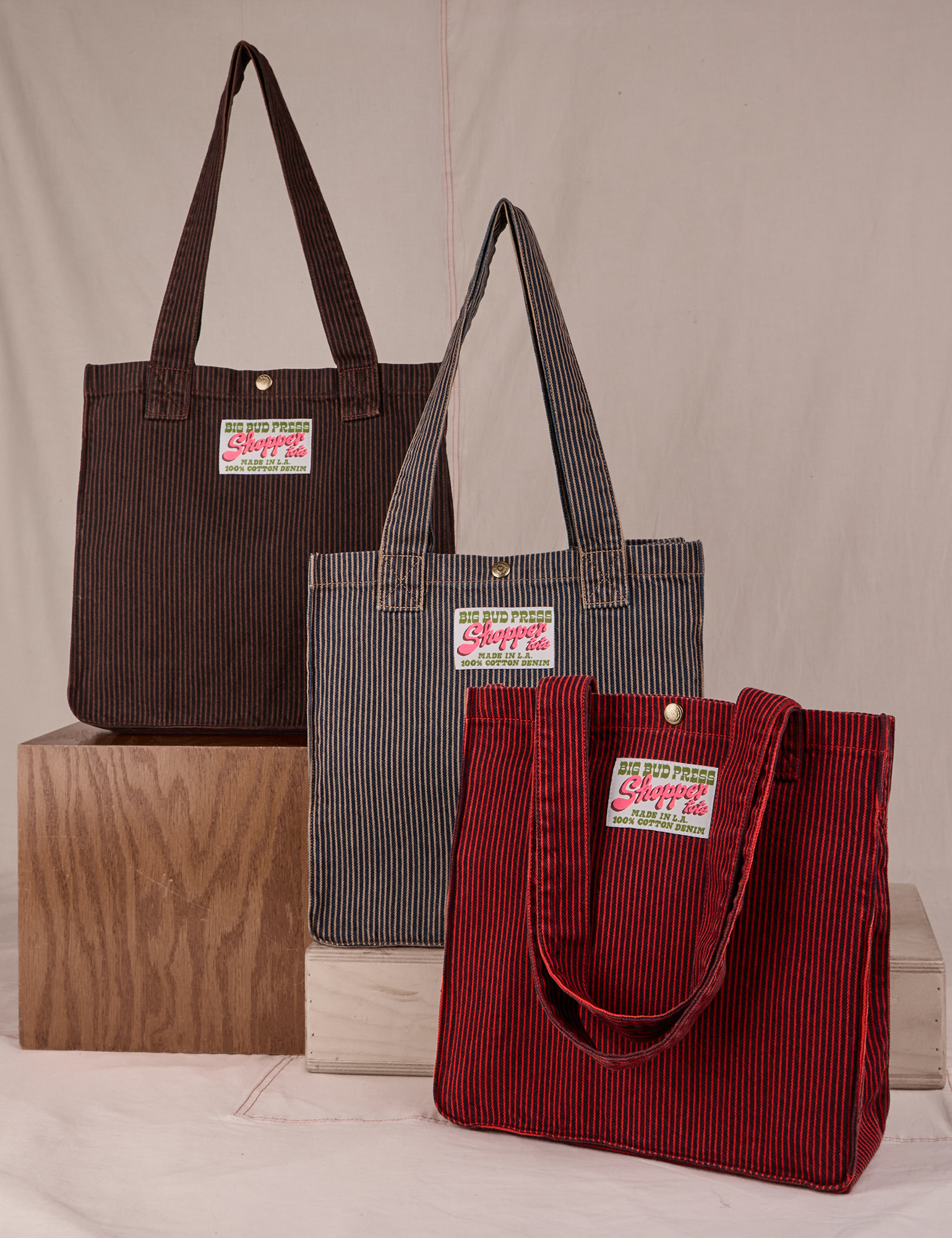 Railroad Shopper Tote in fudgesicle brown, vintage tan and mustang red