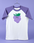 Produce Raglan Tee with illustrated grape character in purple