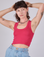 Alex is 5'8" and wearing P Cropped Tank Top in Hot Pink