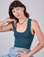 Alex is 5'8" and wearing P Cropped Tank Top in Lagoon