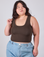 Ashley is 5'7" and wearing L Cropped Tank Top in Espresso Brown