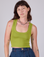 Alex is 5'8" and wearing P Cropped Tank Top in Gross Green