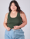 Ashley is 5'7" and wearing L Cropped Tank Top in Swamp Green