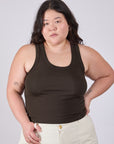 Ashley is 5'7" and wearing L ank Top in Espresso Brown