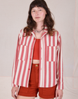 Cropped Overshirt - Summer Stripe - Cherry Red