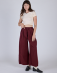 Pleated Pull-On Pants - Red Wine