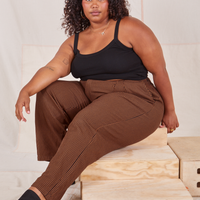 Morgan is wearing Checker Trousers in Brown and black Cropped Cami