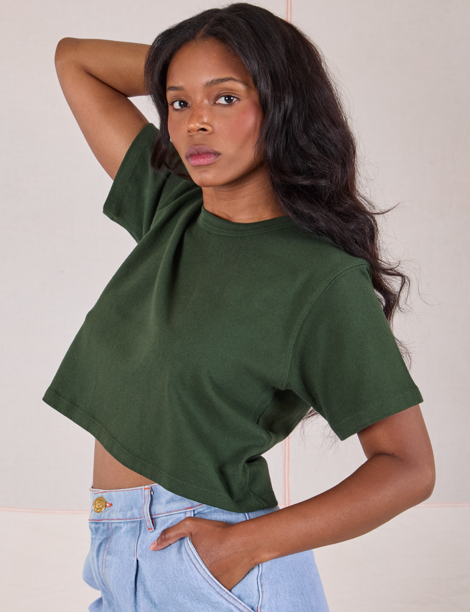 Cropped Burly Tee in Swamp Green on Kandia