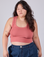 Ashley is 5'7" and wearing L Cropped Tank Top in Raspberry Sorbet
