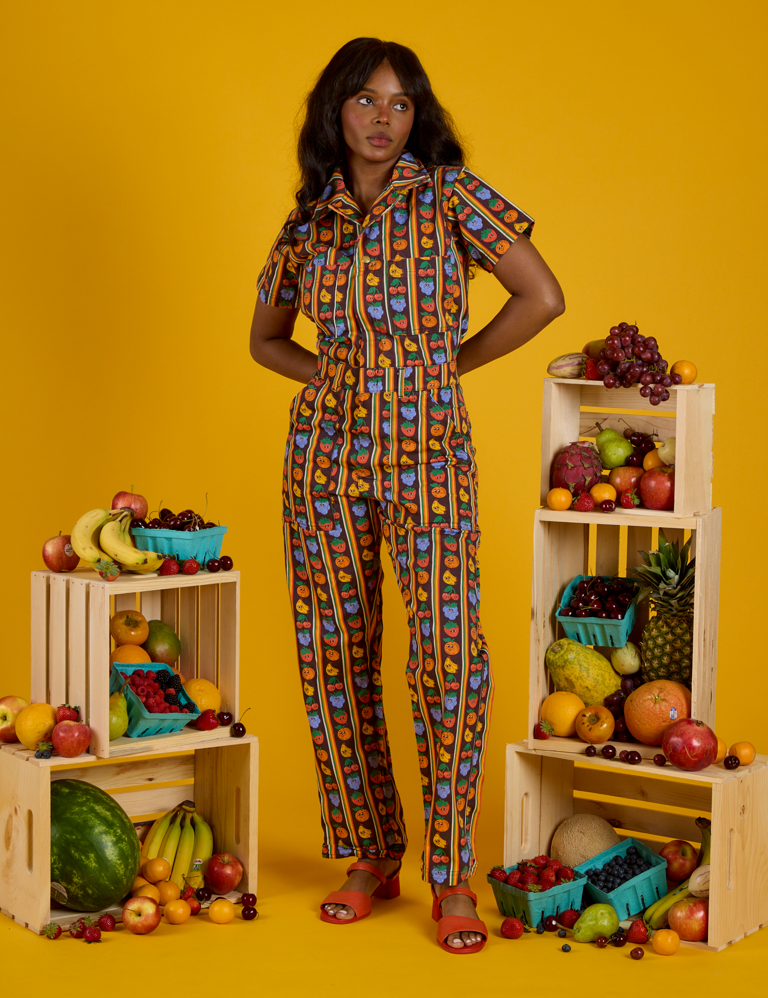 Short Sleeve Jumpsuit - Fruit Fantasy