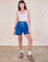 Alex is 5'8" and wearing XXS Heavyweight Sweat Shorts in Royal Blue	 paired with a Cropped Tank in Vintage Tee Off-White