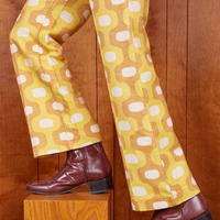 Side view close up of Western Pants in Yellow Jacquard worn by Jesse