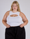 Juliet is 5’7” and wearing L Porthole Tank in Vintage Tee White