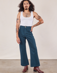 Jesse is 5'8" and wearing XS Western Pants in Lagoon paired with vintage tee off-white Cropped Tank