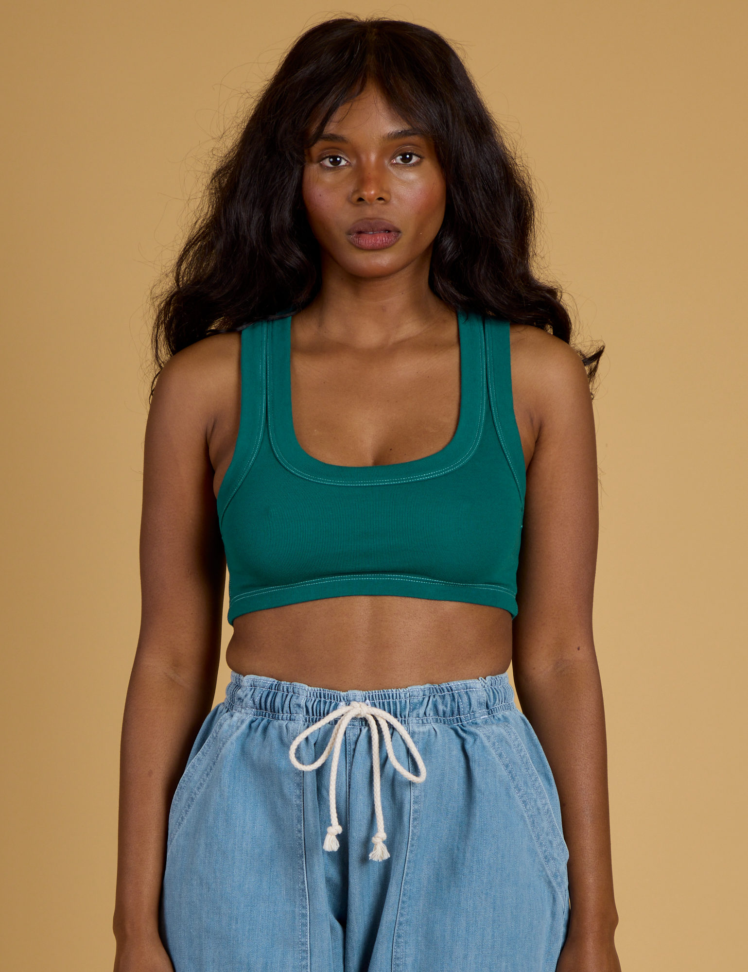 Contrast Stitch Mini Tank - Hunter Green